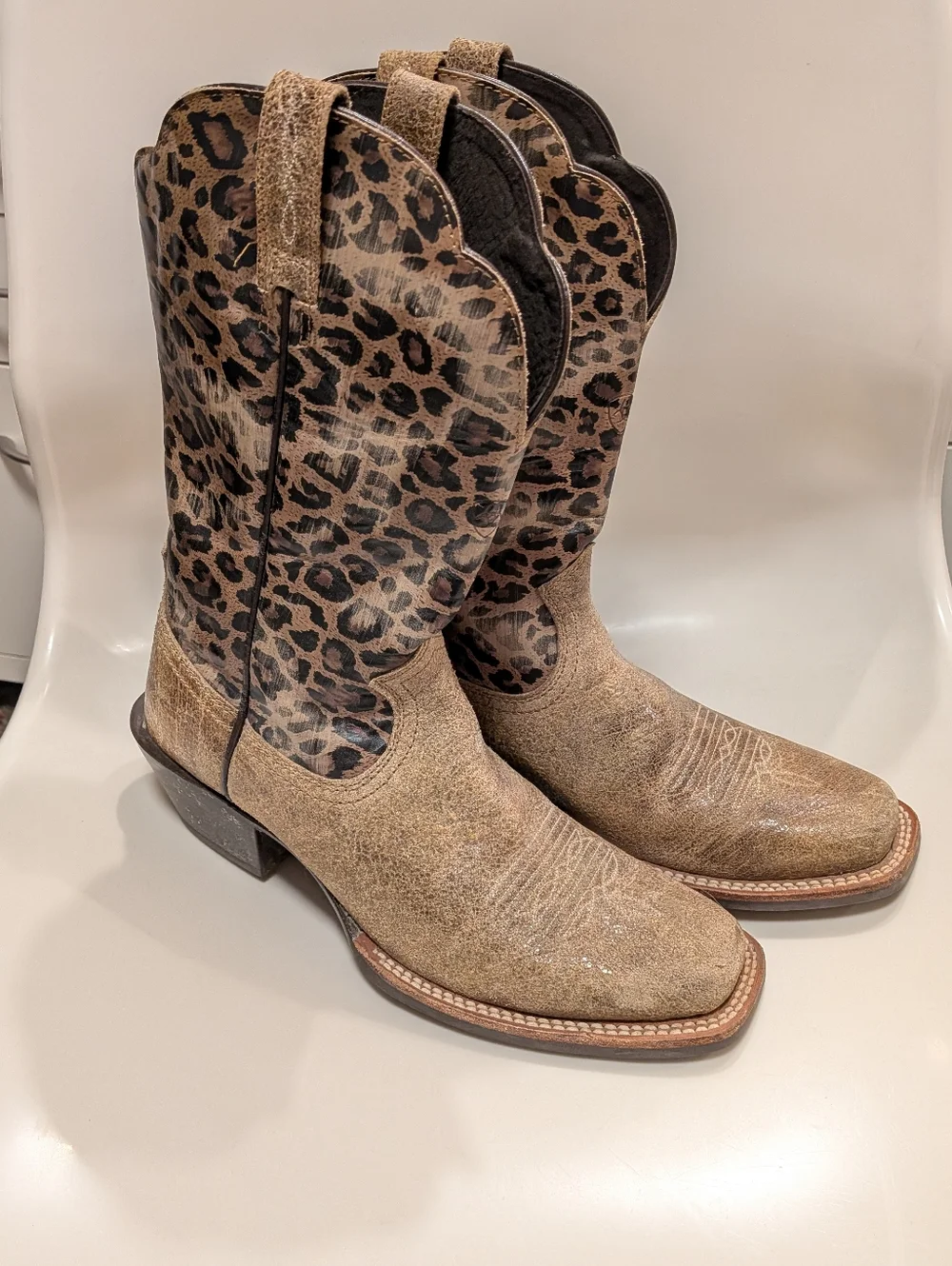Ariat Legend Leopard Print Western Boots in Brown and Tan - Picture 3 of 11